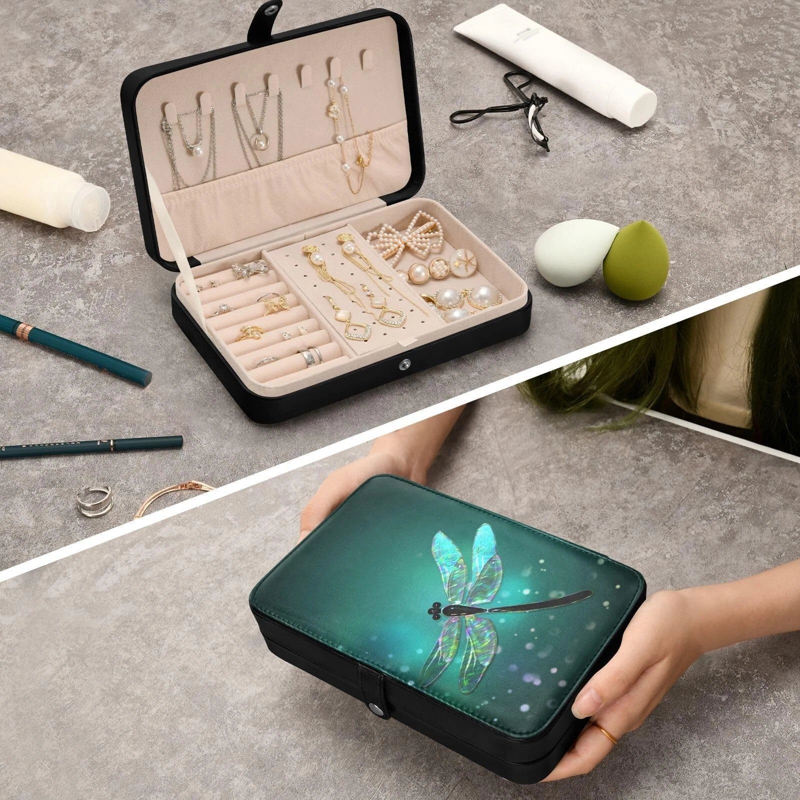 senya Leather Jewelry Box, Spring Dragonfly Necklace Ring Earrings Storage Or... | eBay