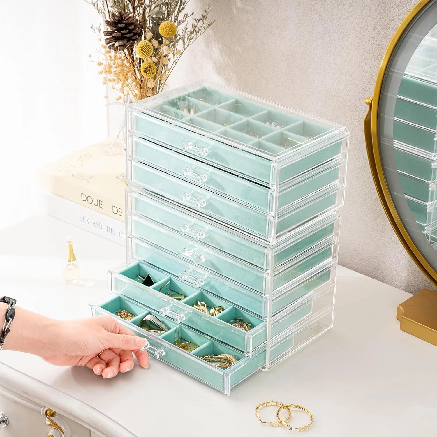 Earring Holder Organizer Jewelry Box with 8 Drawers, Acrylic Clear Earring Case | eBay