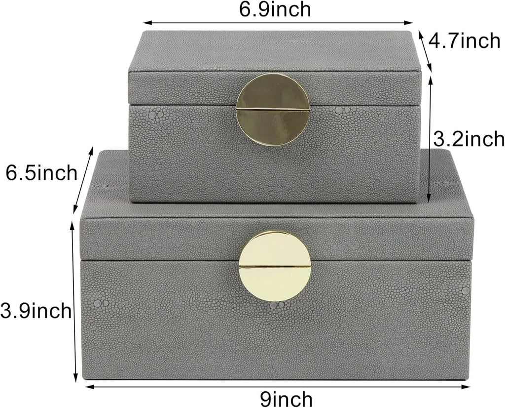 Faux Leather Jewelry Box with Gold Hardware Accents Set of 2 (Dark Gray) | eBay