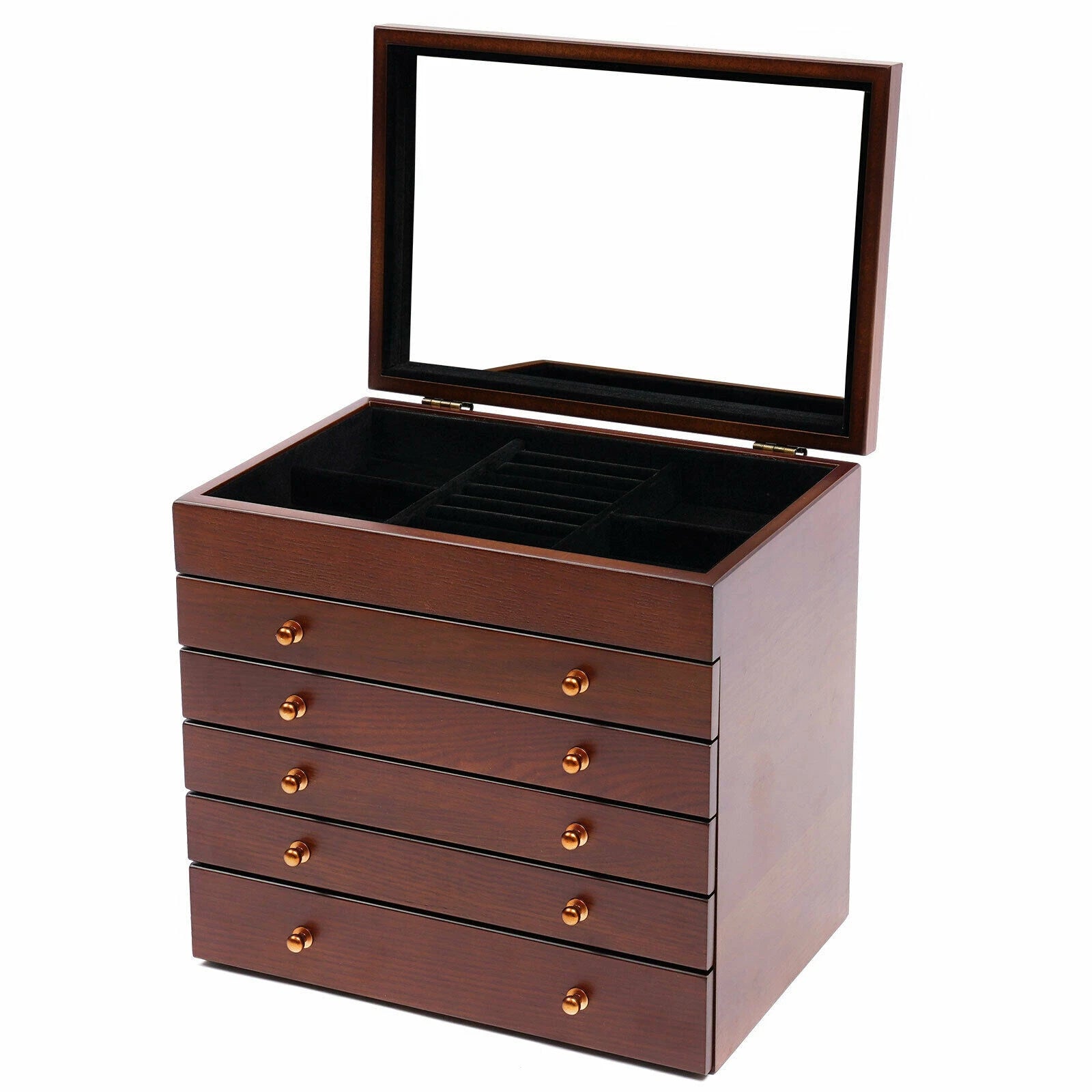 Wooden Jewelry Storage Box 6 Layer Watches Necklace Case Cabinet with Drawers | eBay