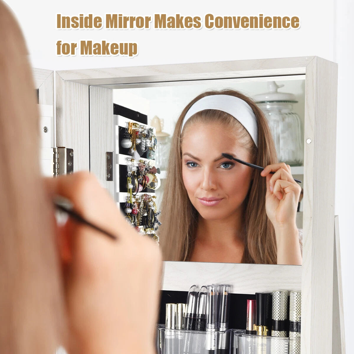 Costway 360° Rotatable Jewelry Cabinet Armoire Lockable Storage Organizer White | eBay