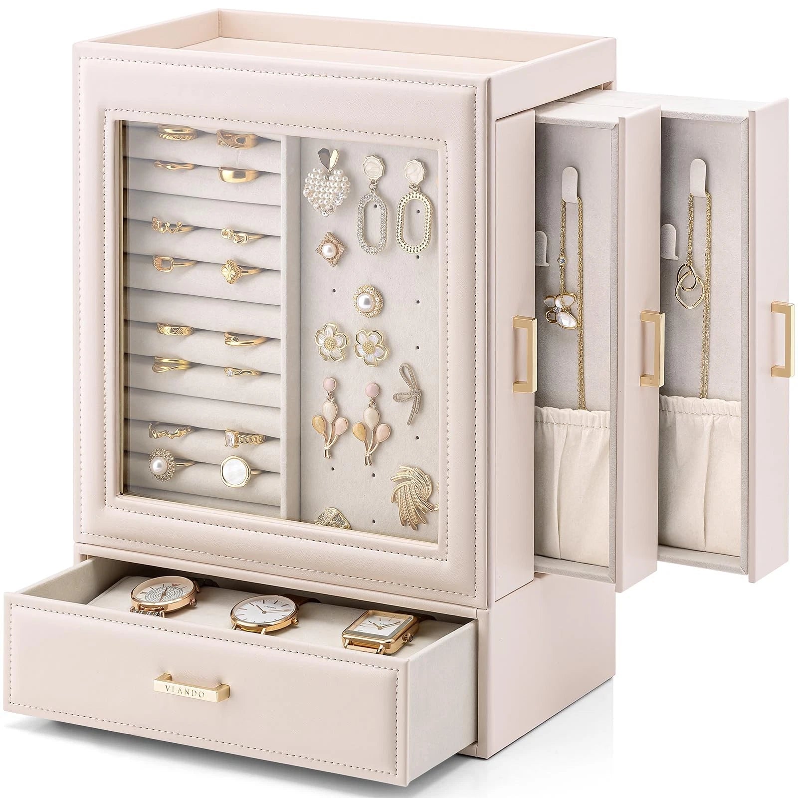 Large Jewelry Organizer with Glass Window Jewelry Box for Necklaces Earrings ... | eBay