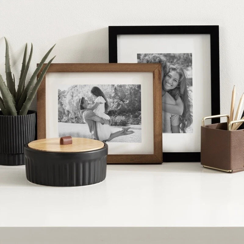 Ribbed Ceramic Storage Box Wooden Lid Faux Leather Handle Jewelry Organizer New | eBay