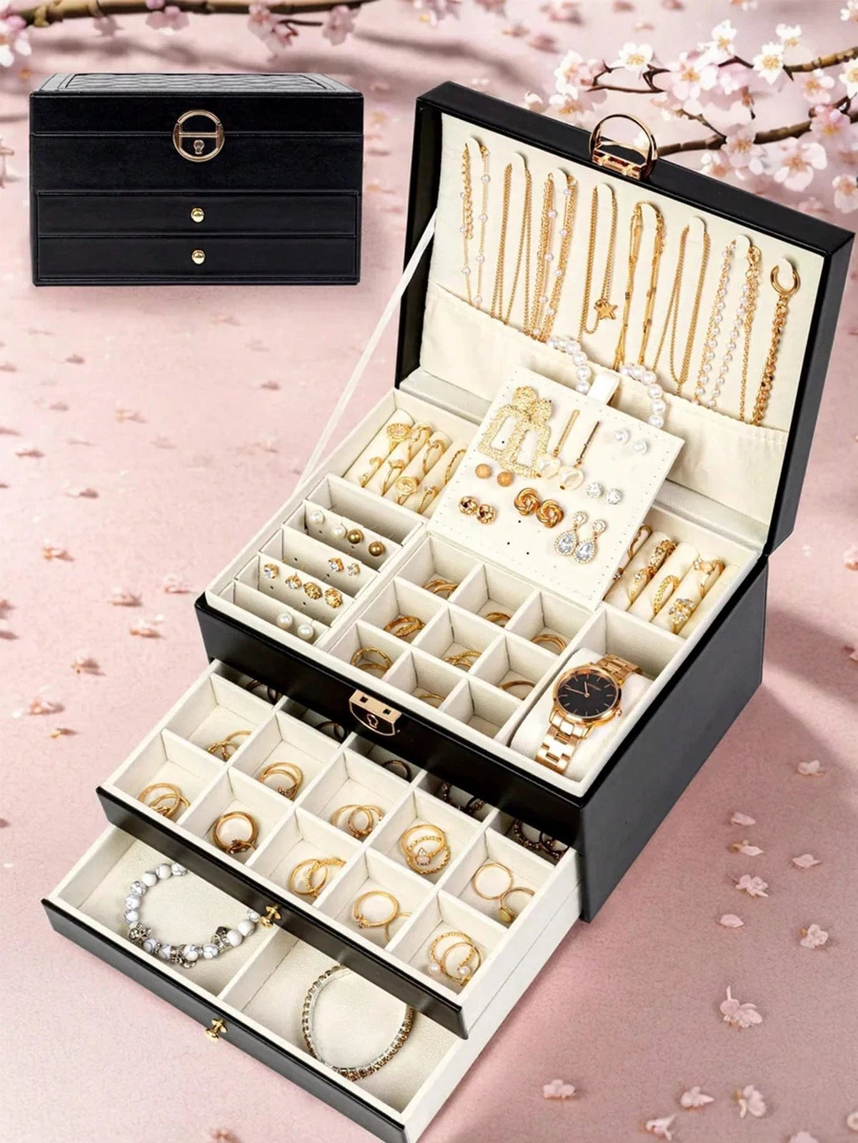 NGE-3-Layer Locking Large Capacity Jewelry Storage Box, Portable Jewelry Storag | eBay