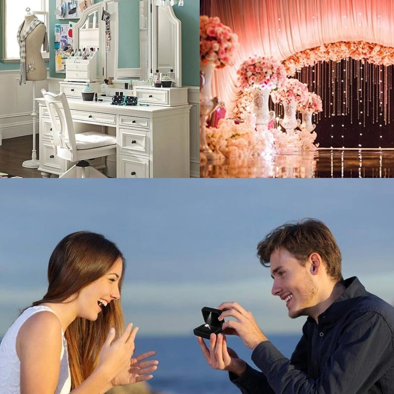 Velvet Ring Box with LED Light Jewelry Display Storage for Wedding Proposal | eBay