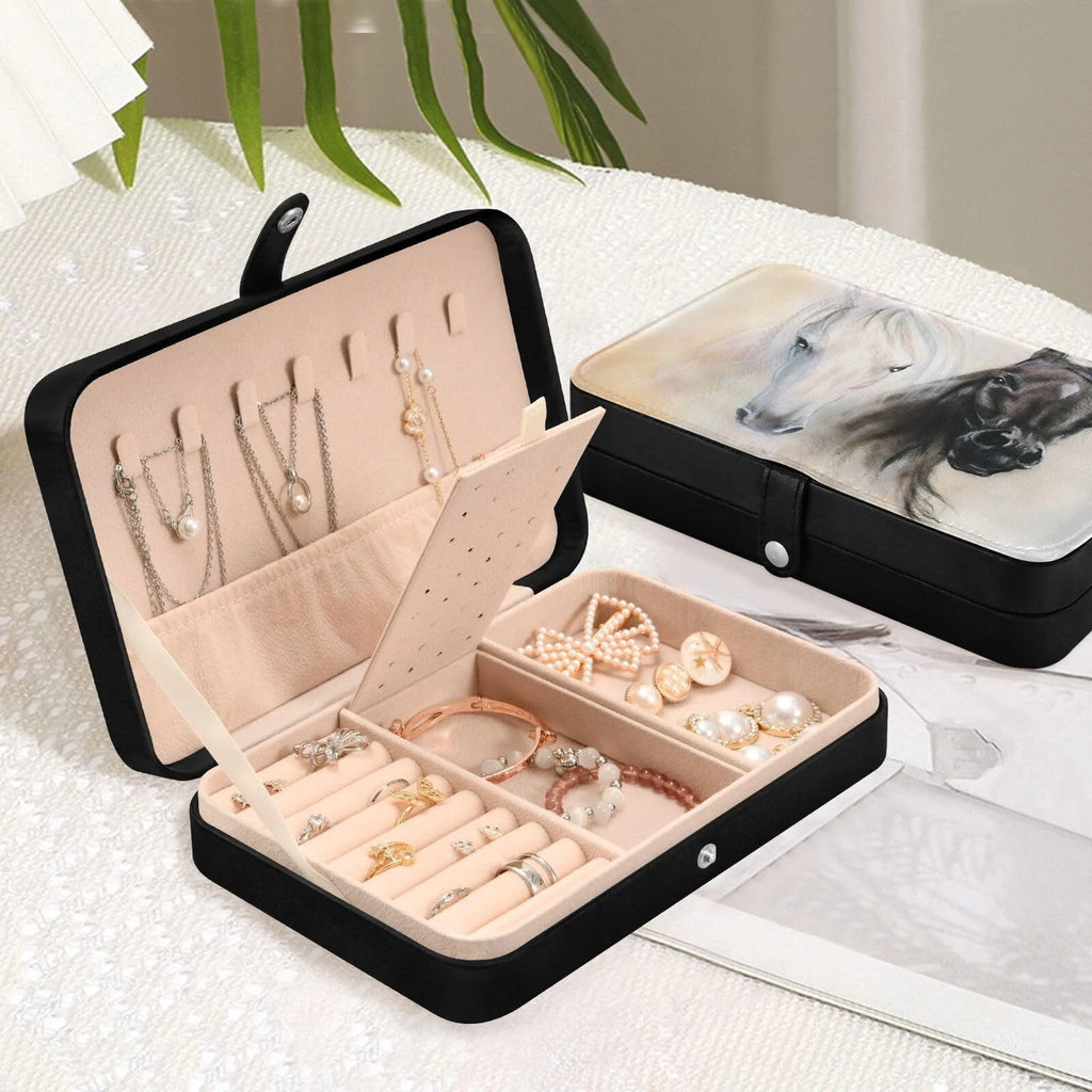 senya Leather Jewelry Box, Black and White Horse Necklace Ring Earrings Stora... | eBay