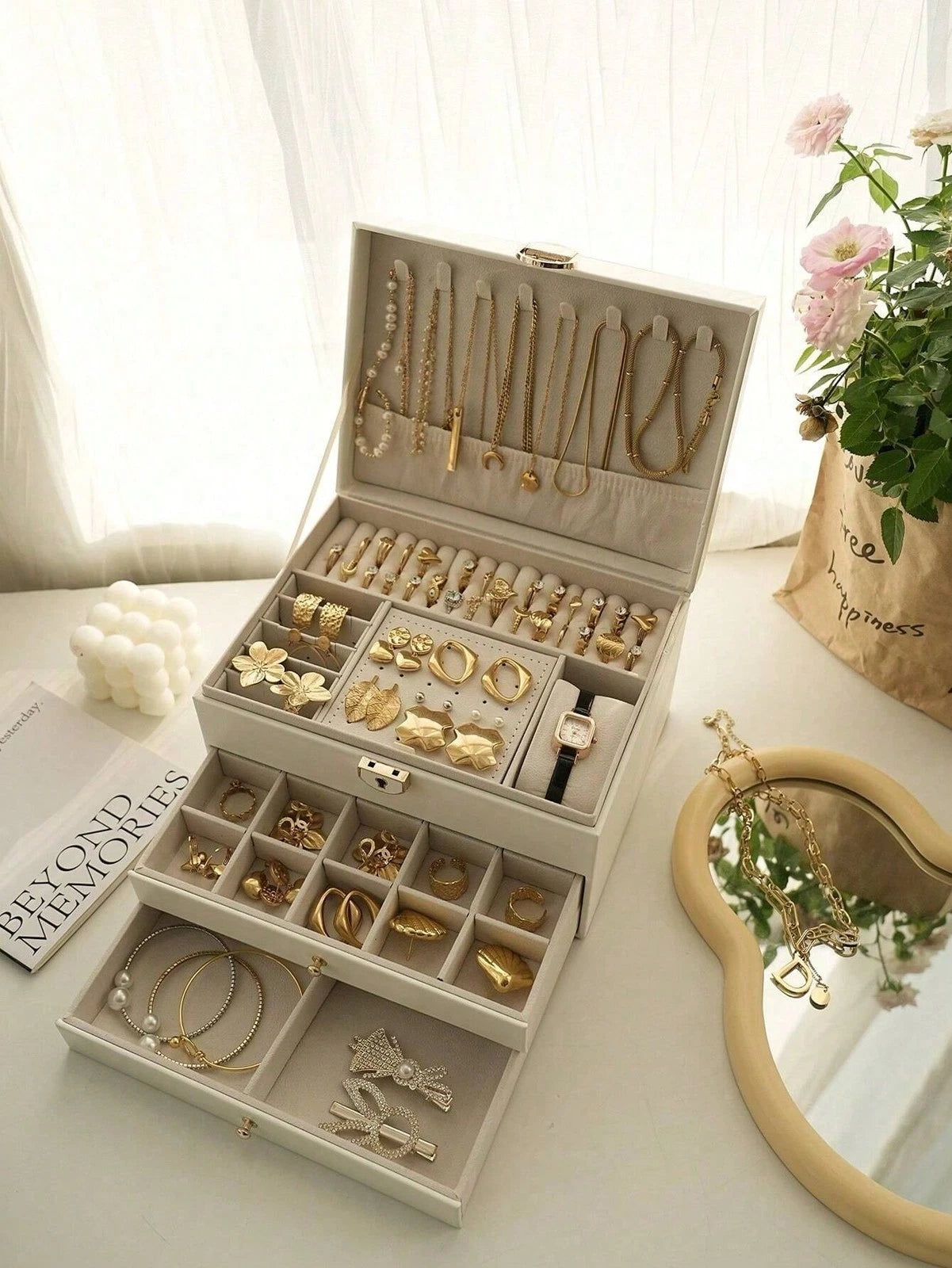 NGE-3-Layer Locking Large Capacity Jewelry Storage Box, Portable Jewelry Storag | eBay