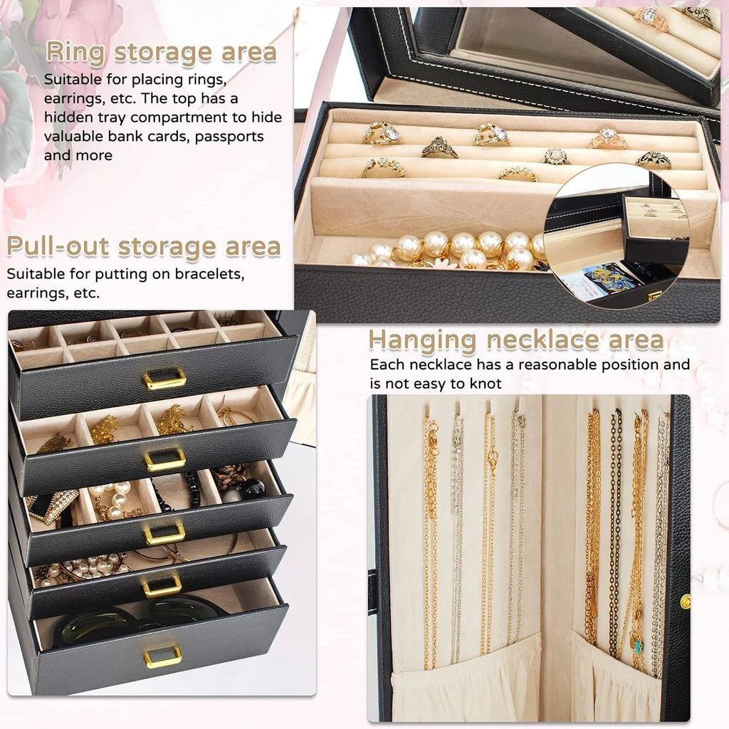 Luxurious Lockable Jewelry Organizer - 36 Compartment Faux Leather Storage Case | eBay
