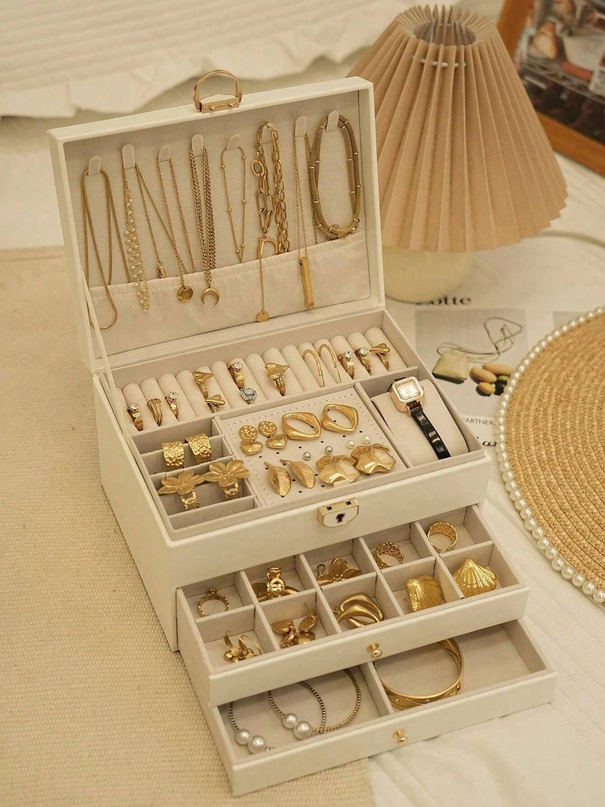 NGE-3-Layer Locking Large Capacity Jewelry Storage Box, Portable Jewelry Storag | eBay