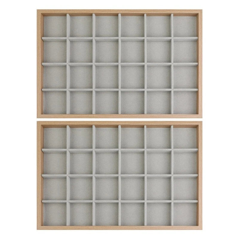 Set of 2 Stackable Wood Jewelry Organizer Trays Velvet Storage Drawers 24 Grids | eBay