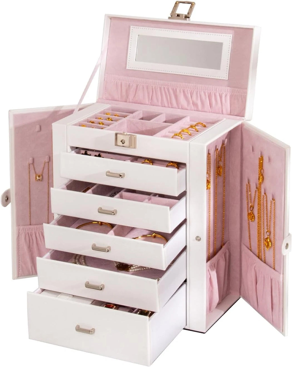 Large Jewelry Box,5-Tier PU Leather Jewelry Organizer with Lock,Multi-Functional | eBay