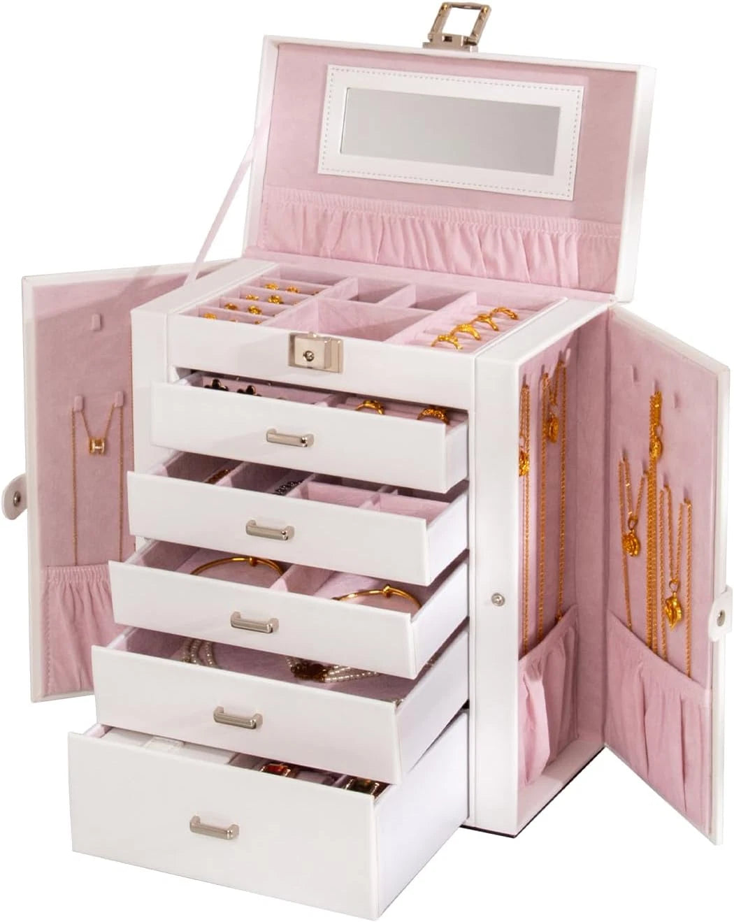 Large Jewelry Box,5-Tier PU Leather Jewelry Organizer with Lock,Multi-Functional | eBay