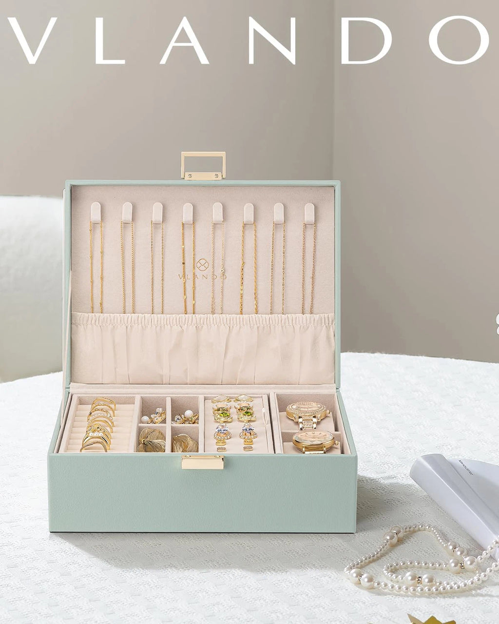 2 Layer Jewelry Box Large Jewelry Organizer for Women Removable Jewelery Tray wi | eBay