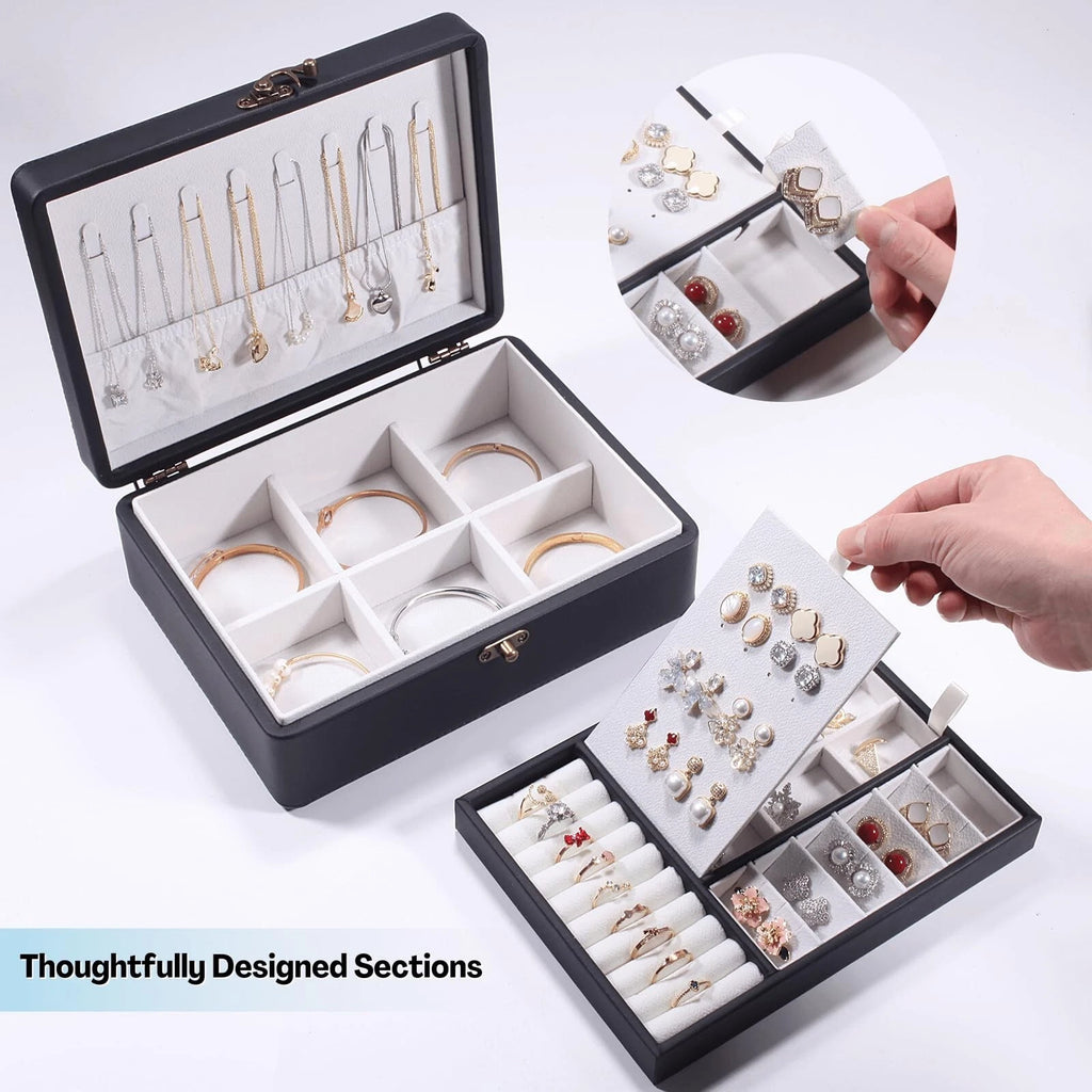 2-Layer Jewelry Box for Women, Floating Effect Leather Jewelry Organizer with... | eBay