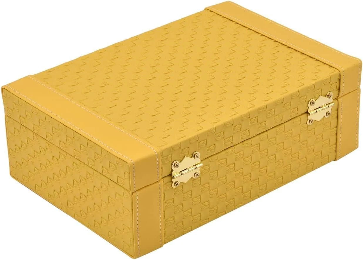 Jewelry Christmas Gifts Organizer Woven Texture Brief Style Faux Leather Box Cas | eBay