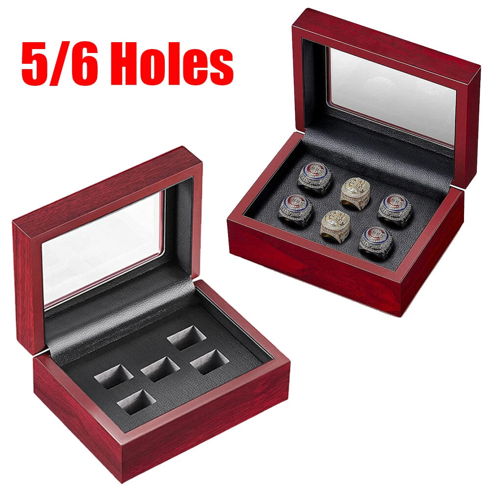 Championship Ring Display Case Box Wooden Storage Box for Sports Fans 5/6 Holes | eBay