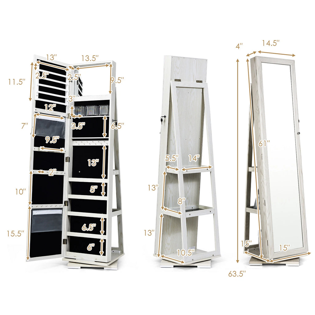 Costway 360° Rotatable Jewelry Cabinet Armoire Lockable Storage Organizer White | eBay