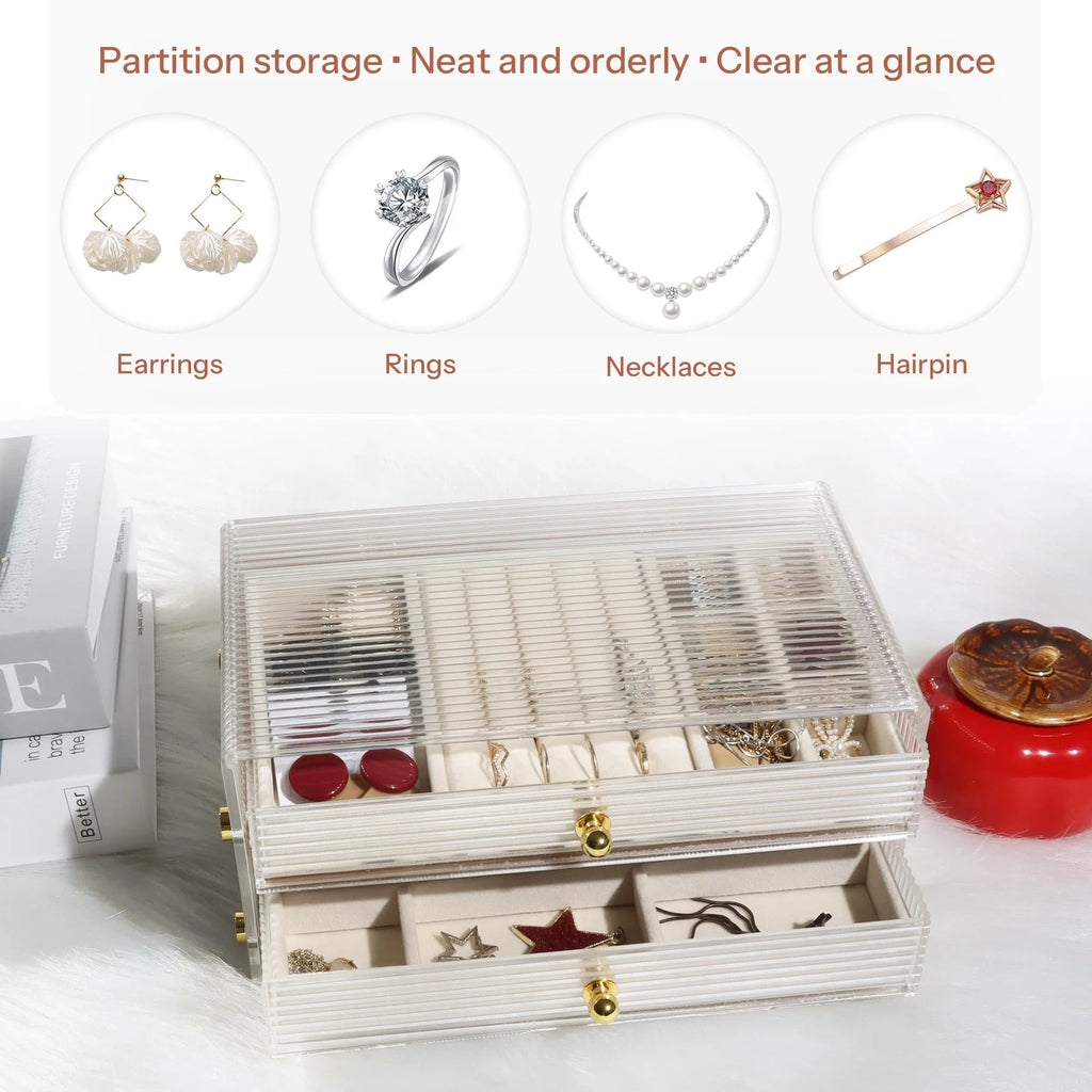 Elegant 2-Layer Walnut Jewelry Box with Acrylic Glass Lid - Solid Wood Jewelr... | eBay