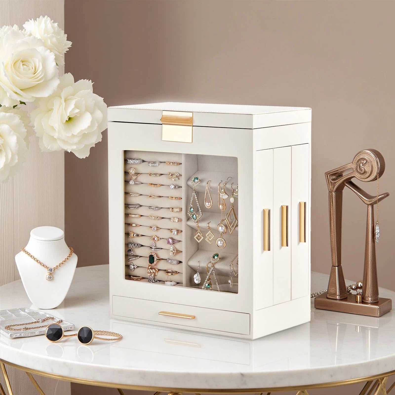 Elegant 4-Drawer Jewelry Box with Clear Front & Pink Velvet Interior | eBay