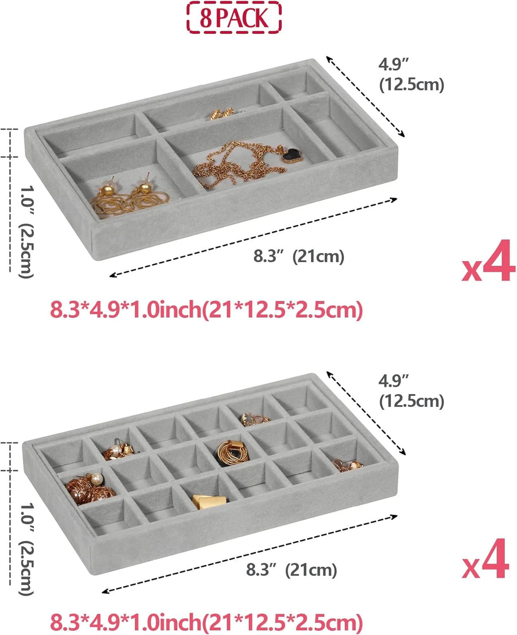 8 Pack Stackable Velvet Jewelry Trays Organizer Storage Box Display Trays Showca | eBay