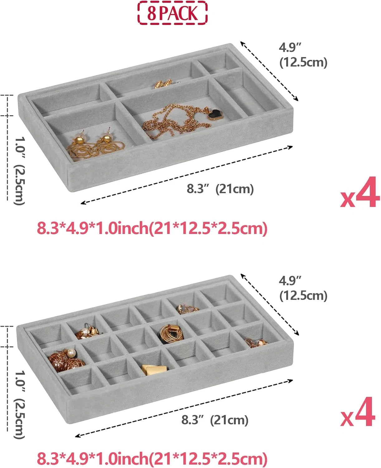 8 Pack Stackable Velvet Jewelry Trays Organizer Storage Box Display Trays Showca | eBay