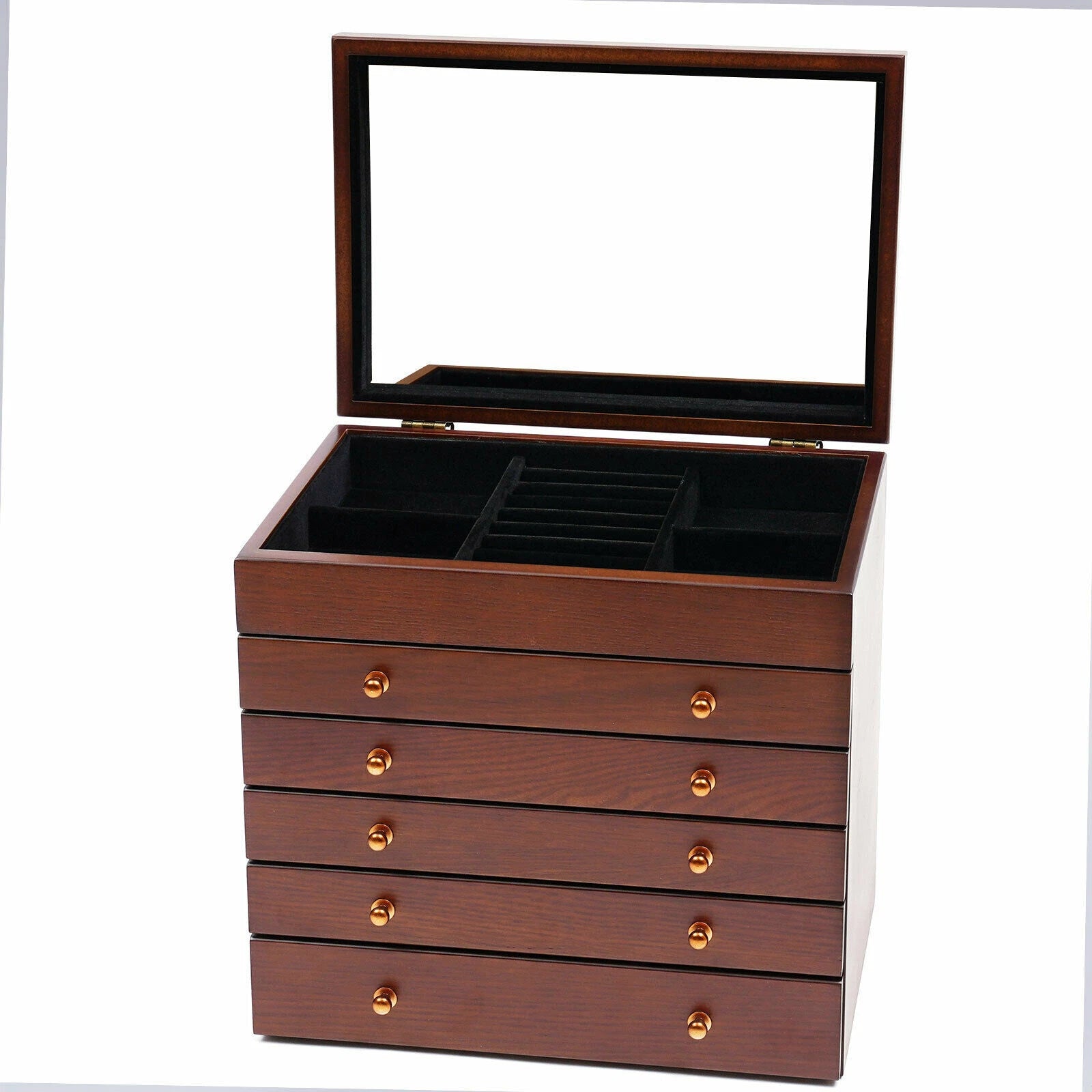 Wooden Jewelry Storage Box 6 Layer Watches Necklace Case Cabinet with Drawers | eBay