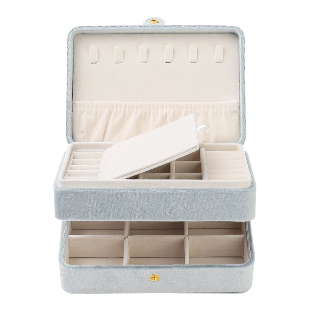 2 Layer Jewelry Box Plush Velvet Jewelry Organizer Case Storage Travel Gray | eBay