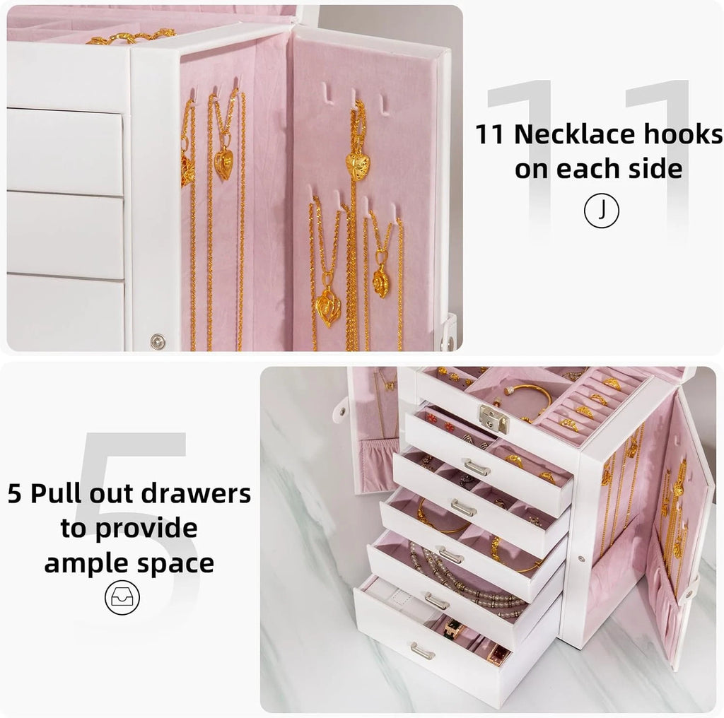 Large Jewelry Box,5-Tier PU Leather Jewelry Organizer with Lock,Multi-Functional | eBay