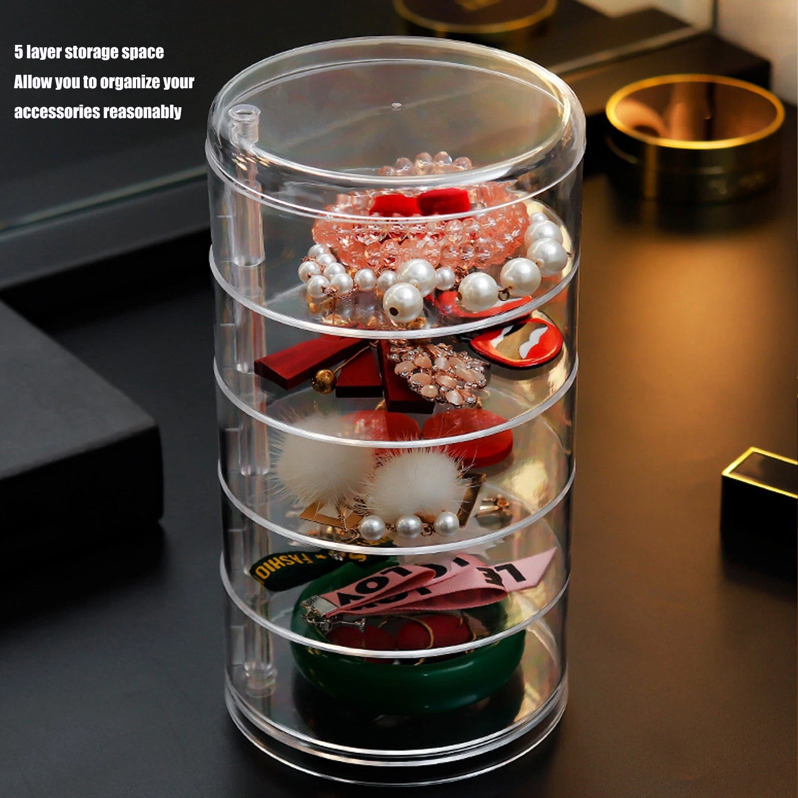 Rotatable Jewelry Box 5 Layer Transparent 360 Degree Rotation Space Saving E DGD | eBay