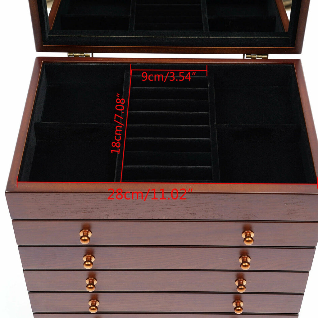 Wooden Jewelry Storage Box 6 Layer Watches Necklace Case Cabinet with Drawers | eBay