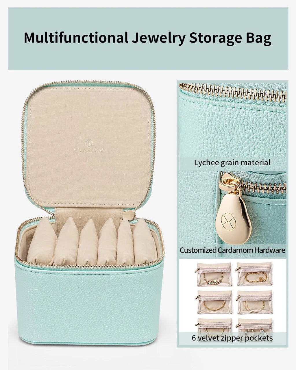 Vlando Travel Jewelry Box for Women Faux Leather Jewelry Box with 6 Velvet Je... | eBay