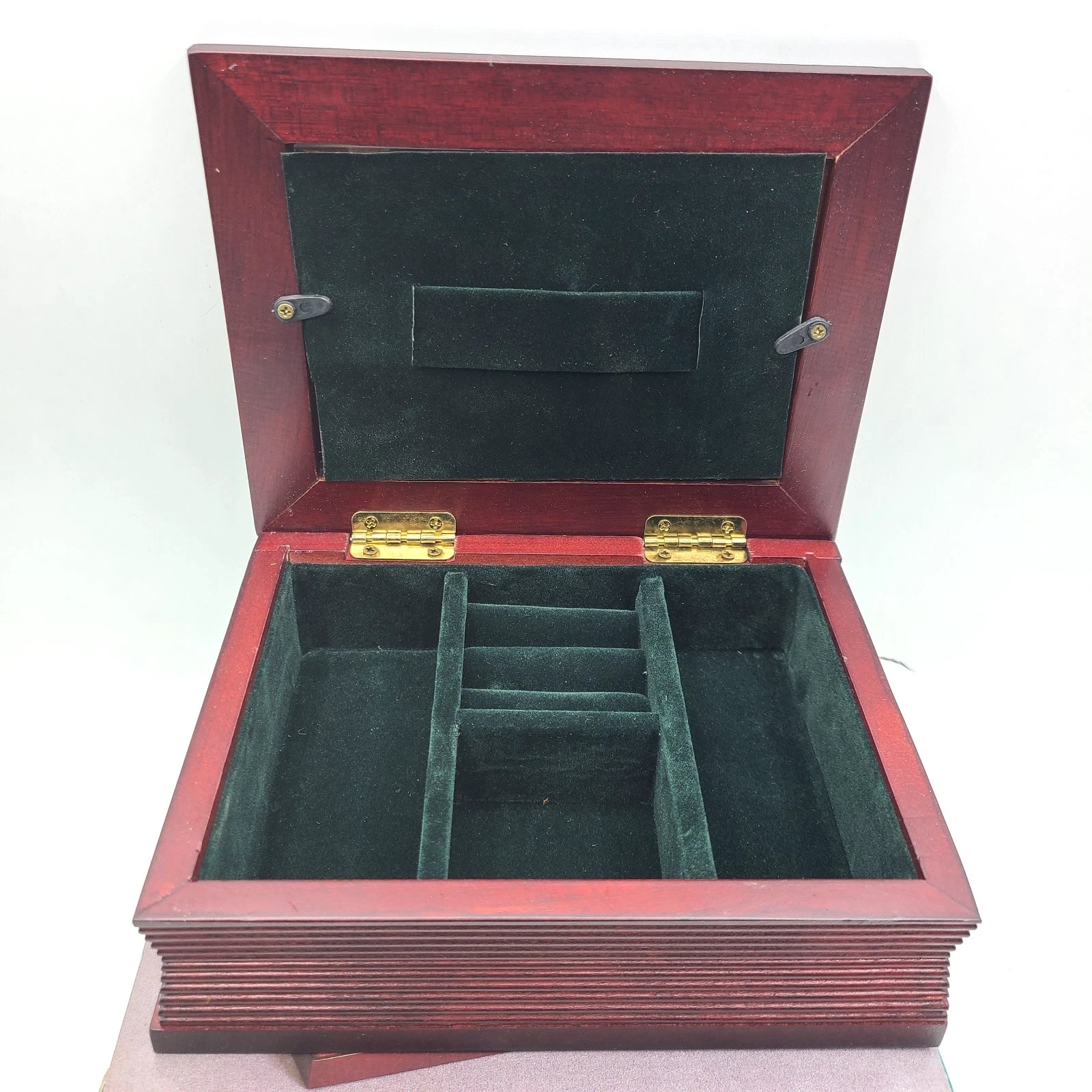 Kmart Gift Gallery Wooden Jewelry Organizer Box Mens Maroon Built-In Photo Frame | eBay