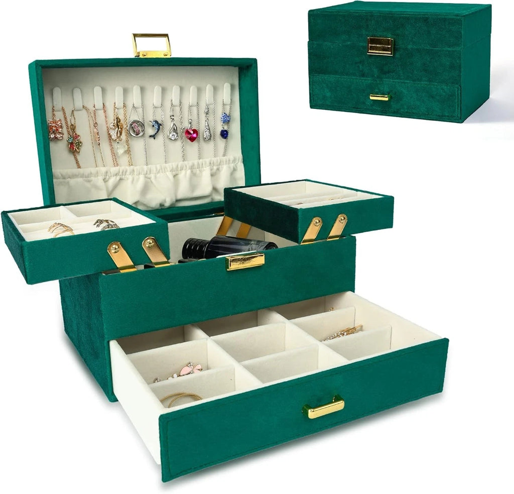 Jewelry Box for Women, 3 Layers Large Velvet Jewelry Organizer, Jewelry Storage | eBay