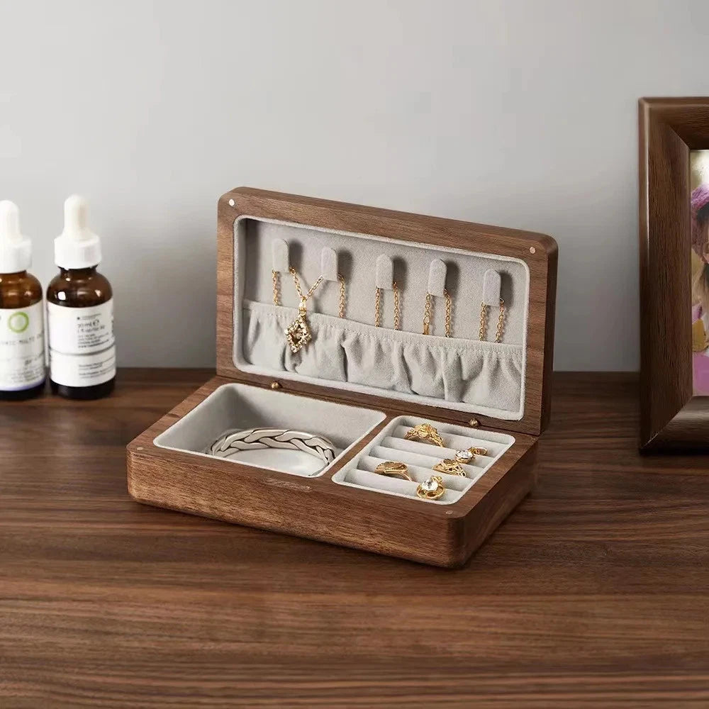 Portable Wood Jewelry Storage Box Necklace Earrings Rings Organizer Holder | eBay