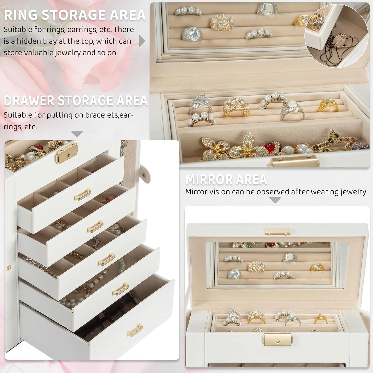 Large 6-Tier Jewelry Box Lockable Leather Jewelry Storage Case with 5 Drawers fo | eBay