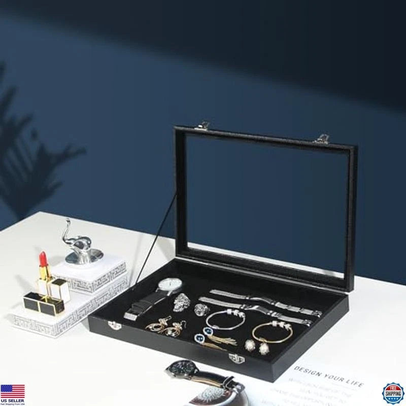 Black Velvet Jewelry Organizer Box with Lid for Necklaces, Bracelets, Rings | eBay