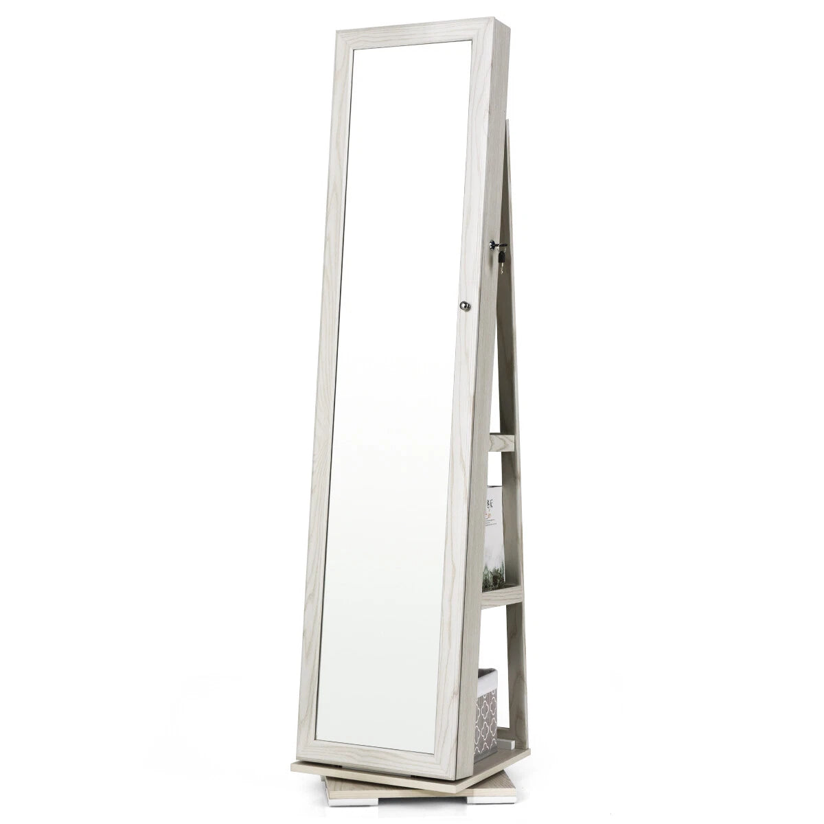 Costway 360° Rotatable Jewelry Cabinet Armoire Lockable Storage Organizer White | eBay