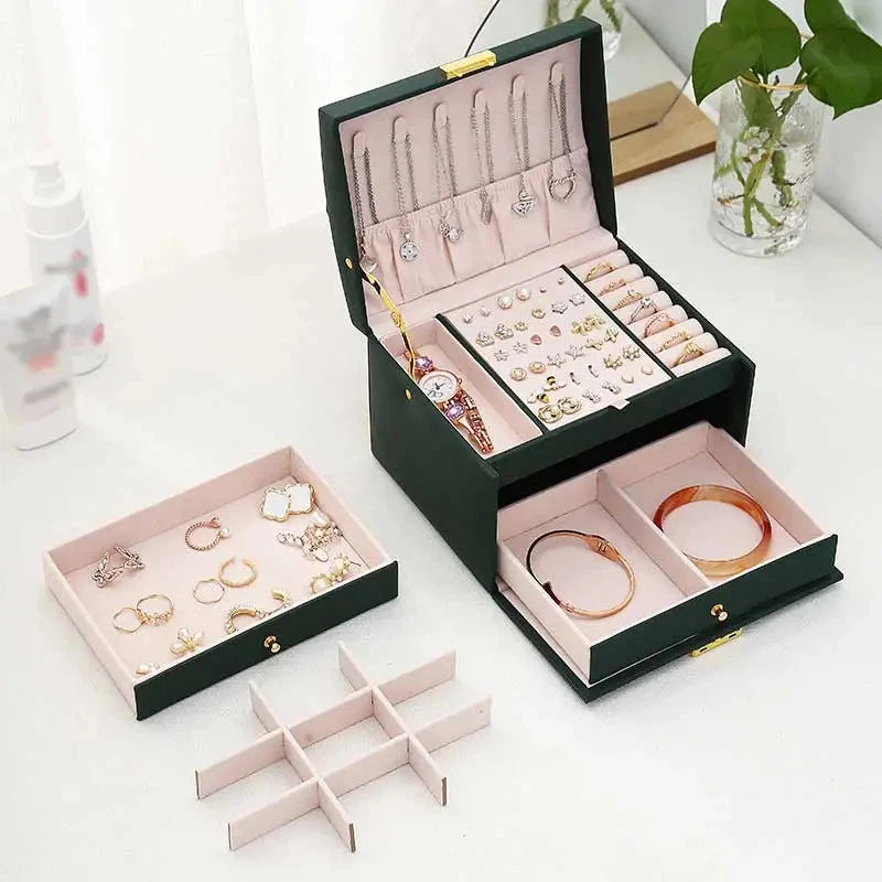 Portable Jewellery Organizer Box Two Drawer Earring Ring Necklace Storage Case | eBay