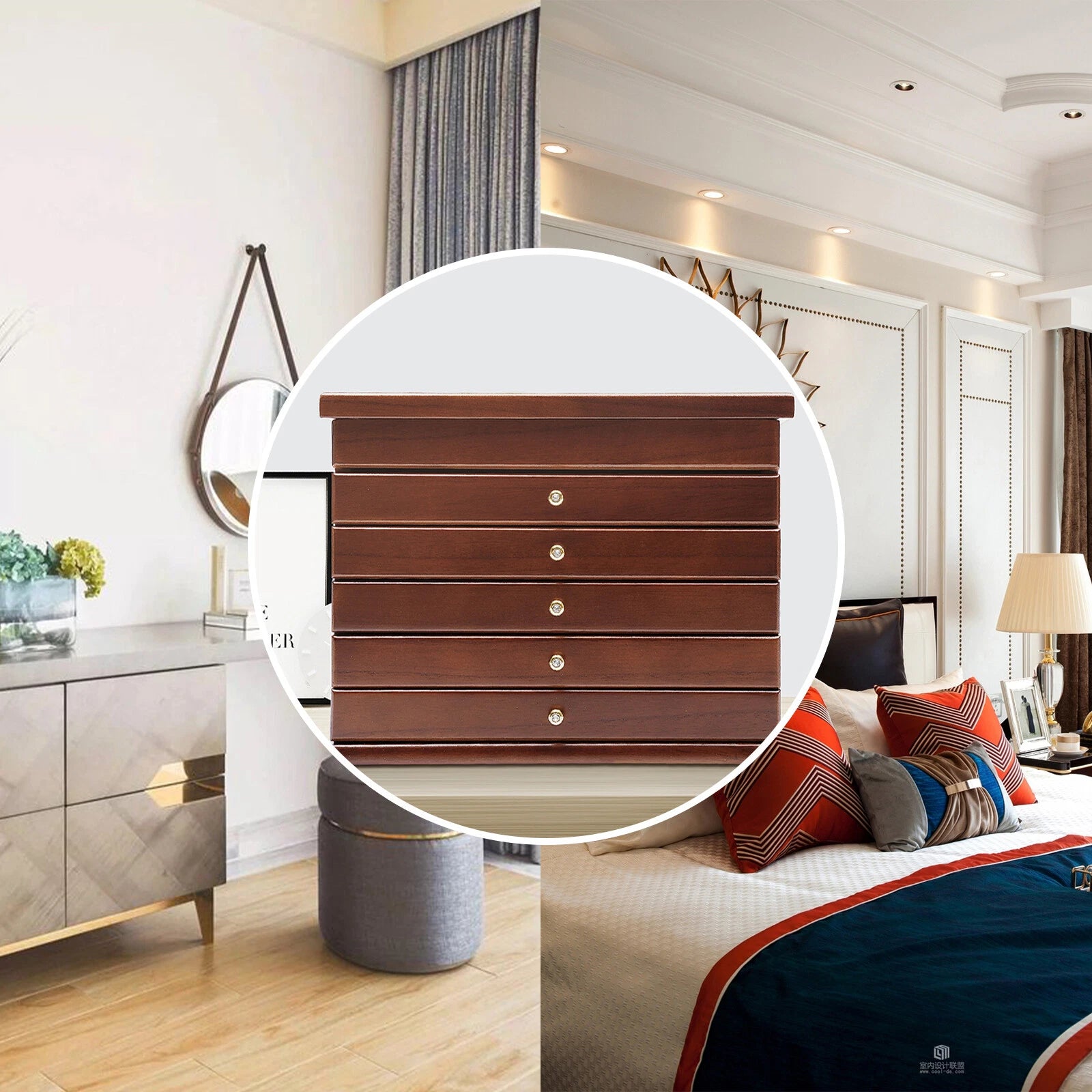 6 Layers Wooden Jewelry Box Storage Cabinet Watch Bracelets Rings Organizer Case | eBay