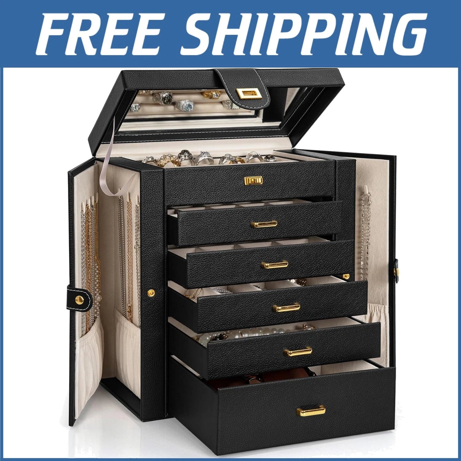 Luxurious Lockable Jewelry Organizer - 36 Compartment Faux Leather Storage Case | eBay