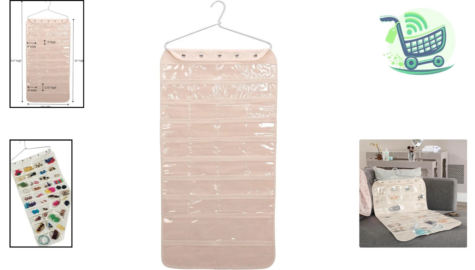 Durable 80-Pocket Jewelry Storage - Elegant Hanging Organizer in Natural Finish | eBay