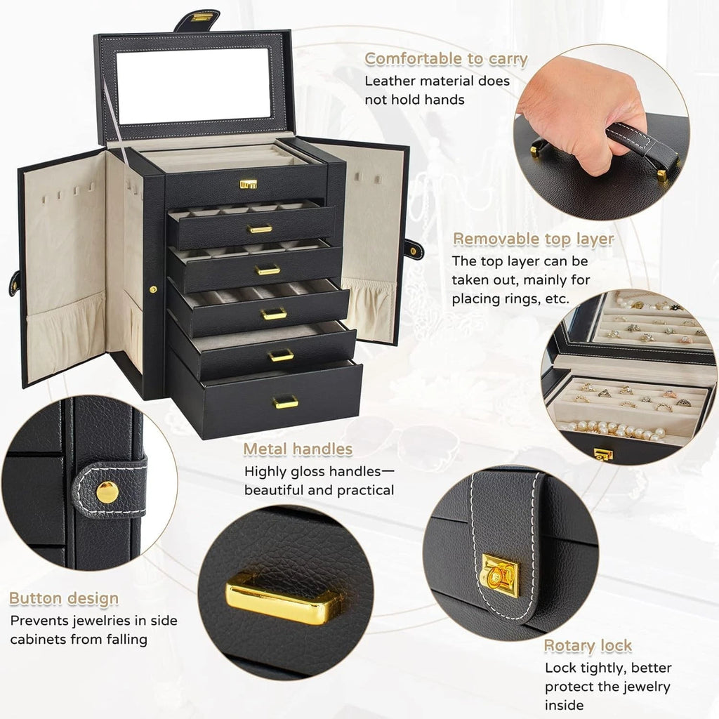 Luxurious Lockable Jewelry Organizer - 36 Compartment Faux Leather Storage Case | eBay