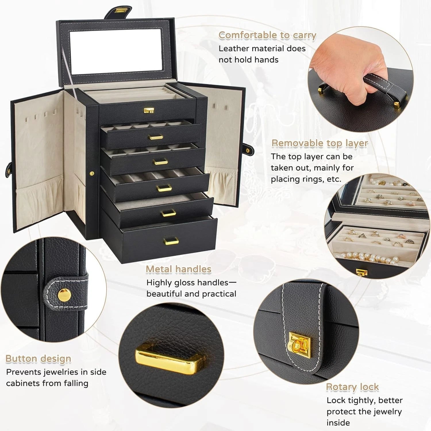Luxurious Lockable Jewelry Organizer - 36 Compartment Faux Leather Storage Case | eBay