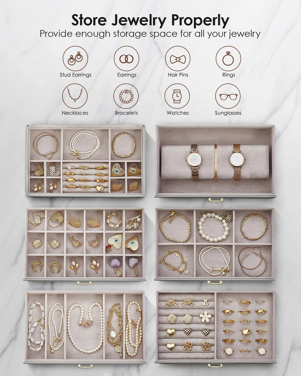 6 Tier Large Jewelry Box for Women - Big Jewelry Organizer Box with Mirror | eBay