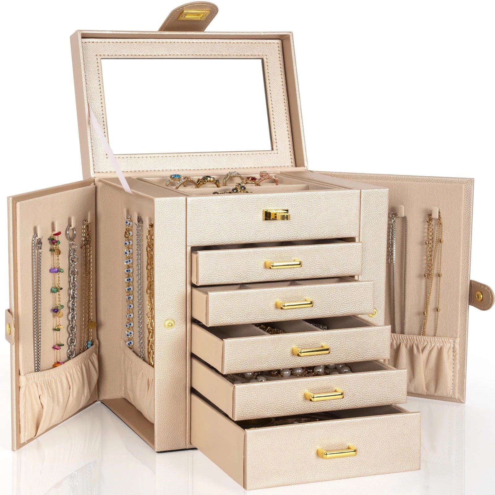 6-Tier Jewelry Box Organizer Functional Leather Jewelry Storage Case for Wome... | eBay