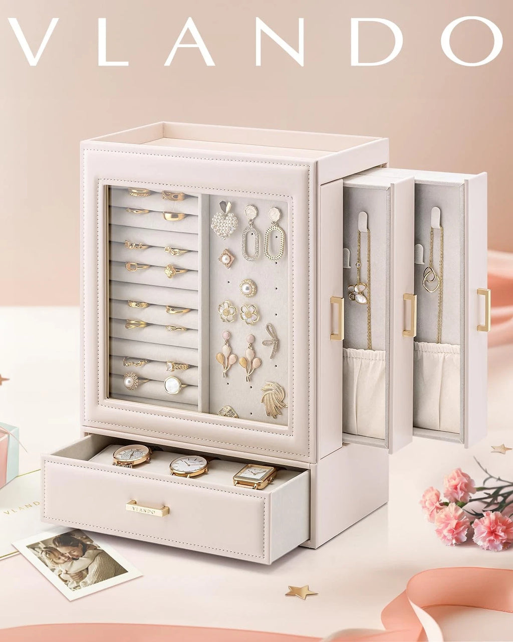 Large Jewelry Organizer with Glass Window Jewelry Box for Necklaces Earrings ... | eBay