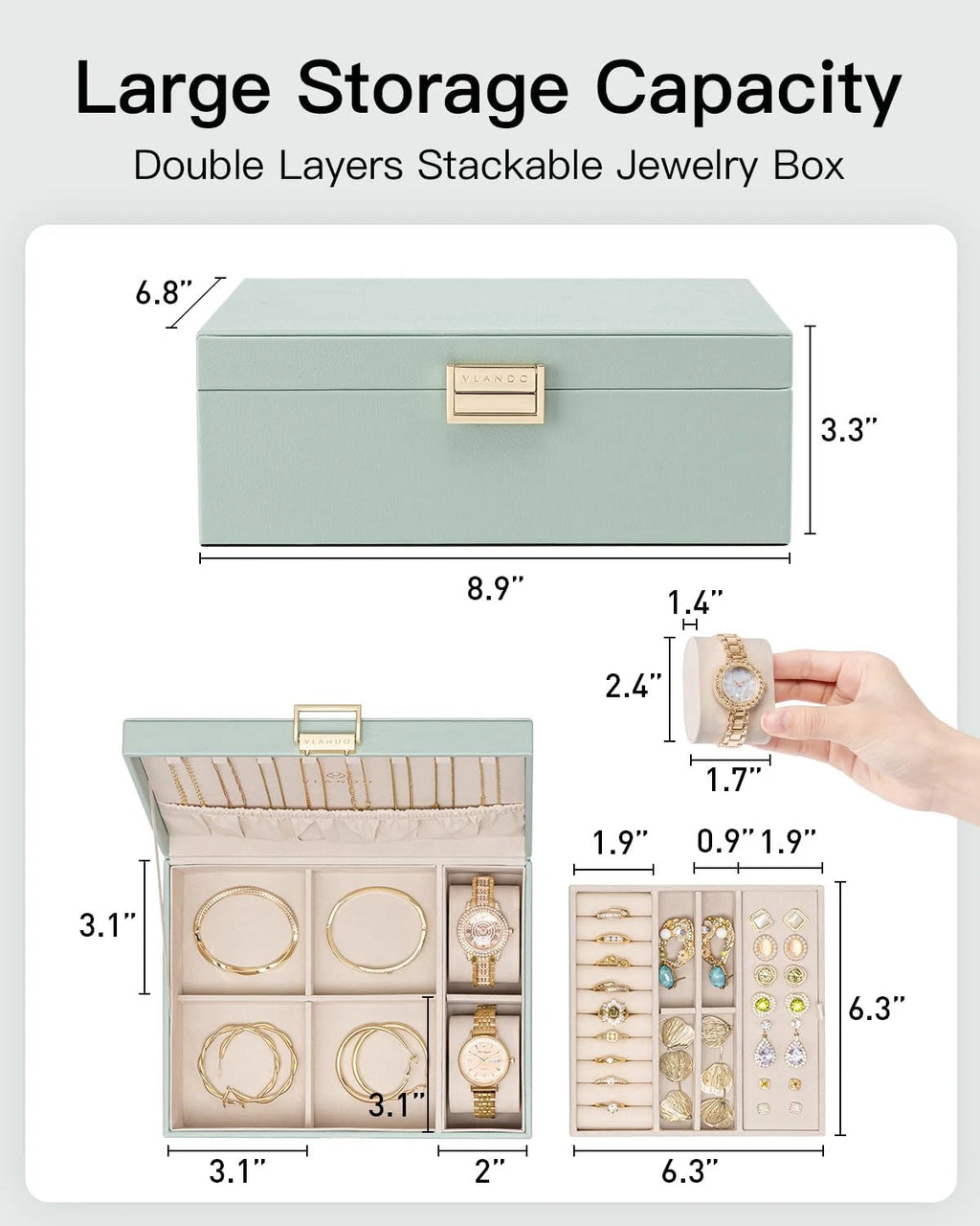 2 Layer Jewelry Box Large Jewelry Organizer for Women Removable Jewelery Tray wi | eBay
