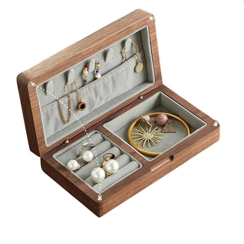 Portable Wood Jewelry Storage Box Necklace Earrings Rings Organizer Holder | eBay