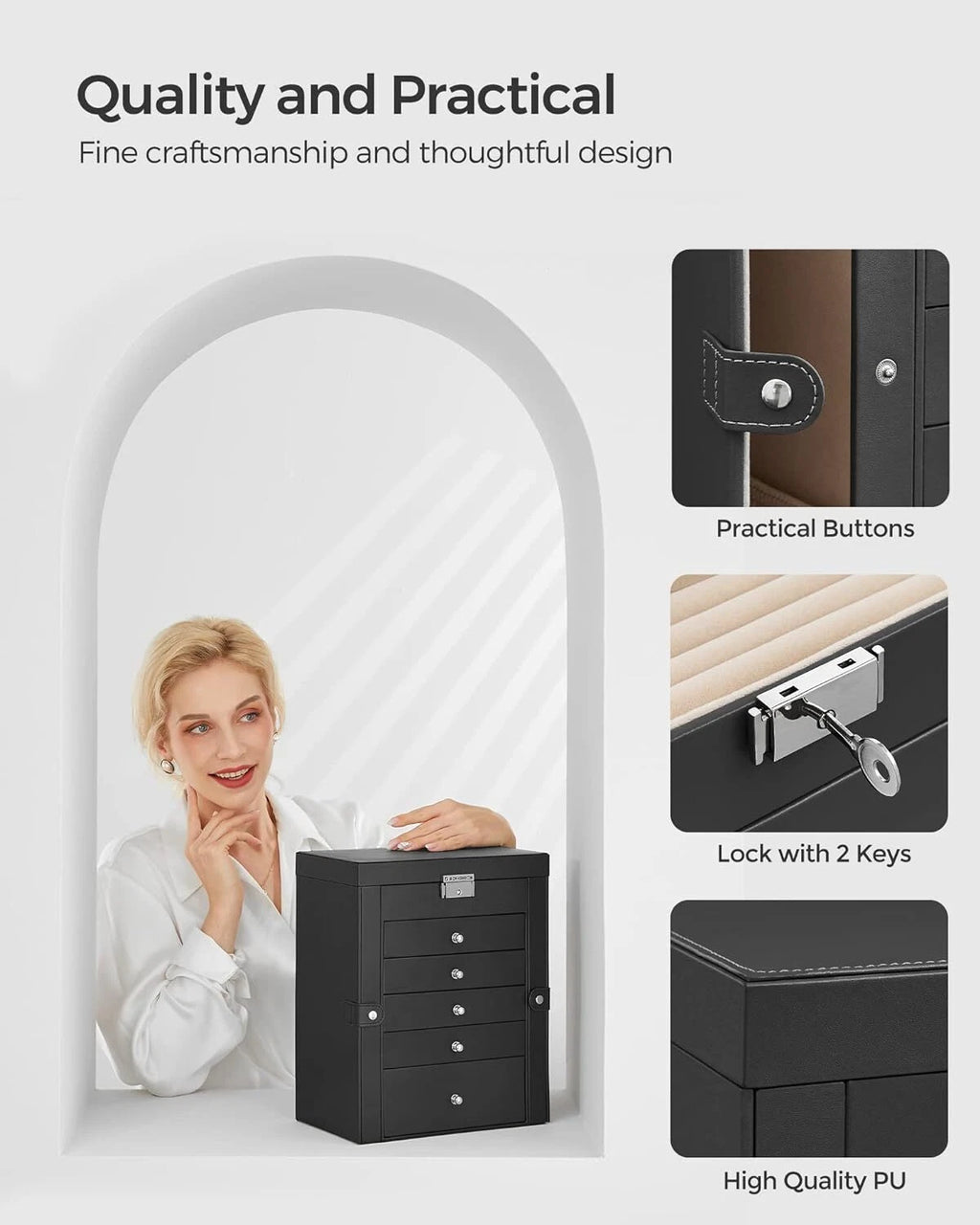 6 Tier Jewelry Box Case with 5 Drawers Mirror Lockable Jewelry Storage Organizer | eBay