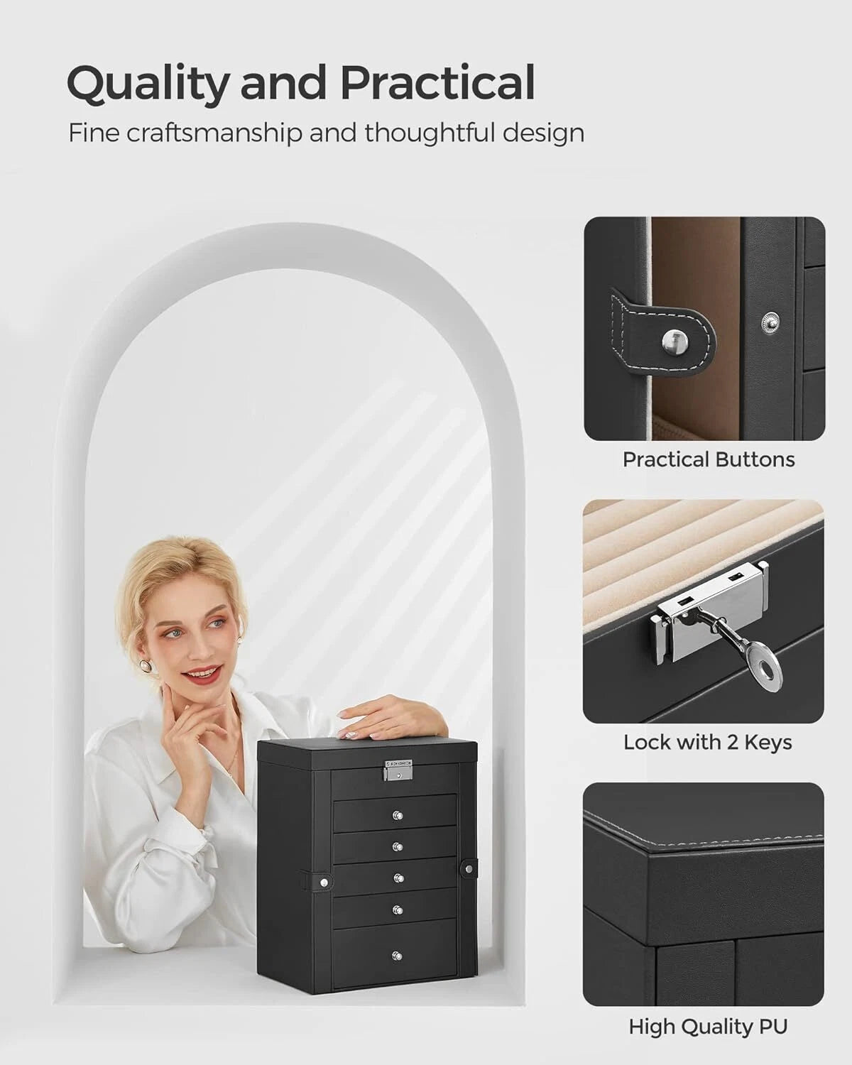 6 Tier Jewelry Box Case with 5 Drawers Mirror Lockable Jewelry Storage Organizer | eBay